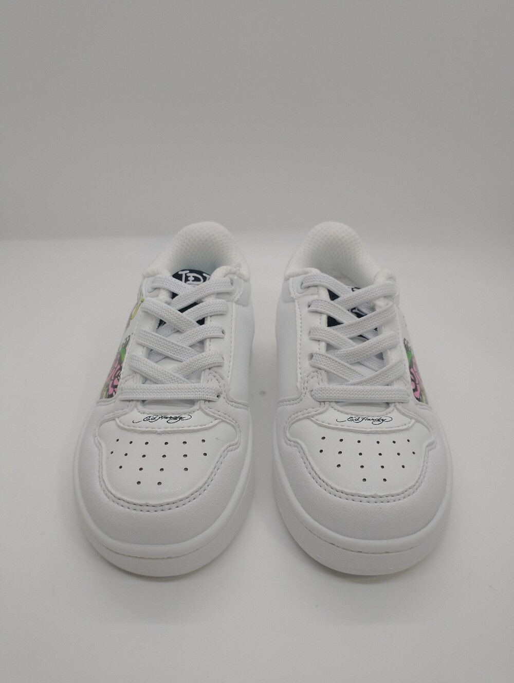 Ed Hardy Toddler Girl's White Dragon and Rose Print Sneakers, Size 6 -Toddlers-